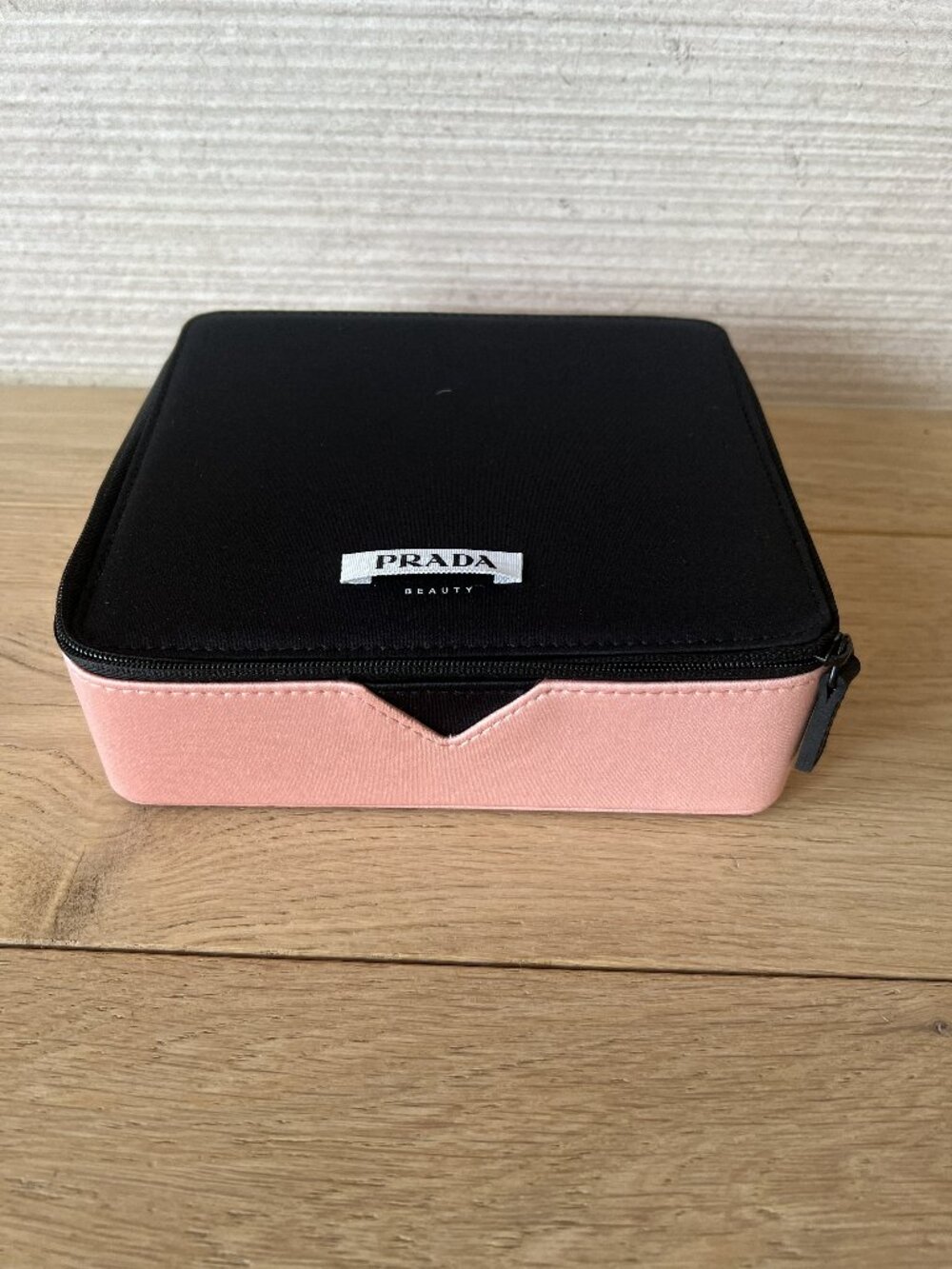 Prada Parfums Beauty Zippered Makeup Cosmetic Pouch Bag Pink & Black